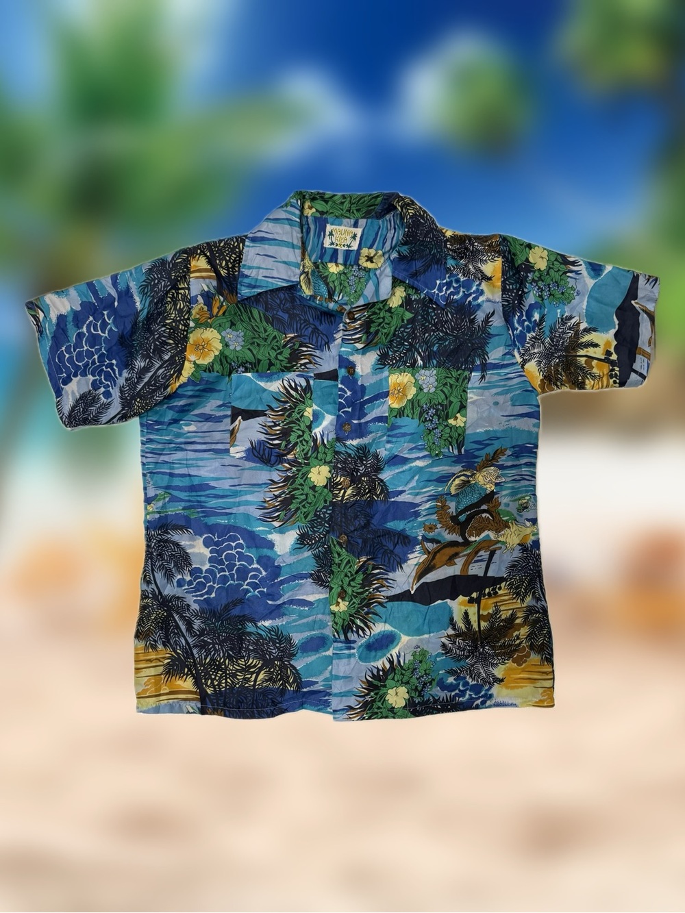 Mauna Kea Beach Floral Button Up Shirt Mens Medium Hawaiian Short Sleeve